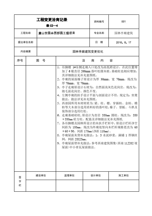 工程变更洽商记录表C2-4