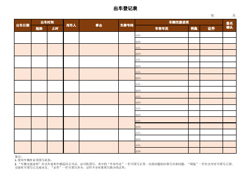 出车登记表(常用)