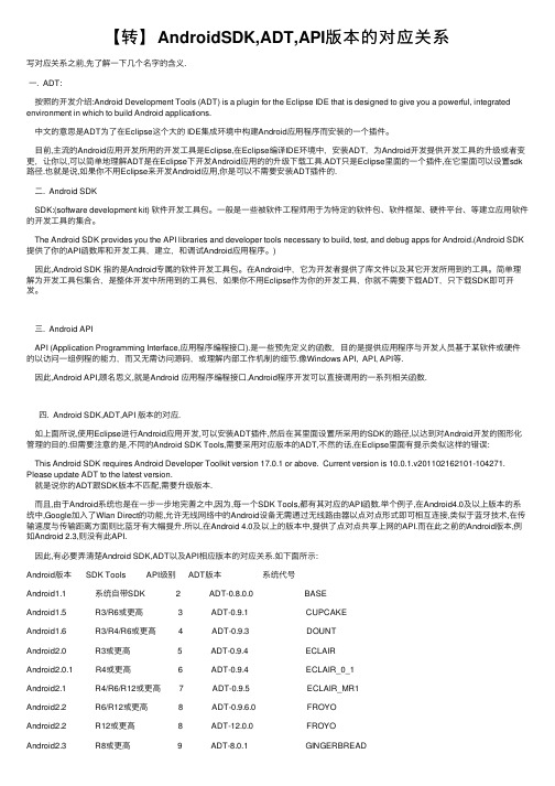 【转】AndroidSDK,ADT,API版本的对应关系