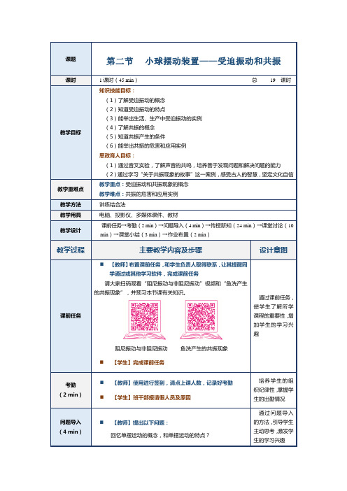 《物理(上册)》教案第五章 第二节  小球摆动装置——受迫振动和共振