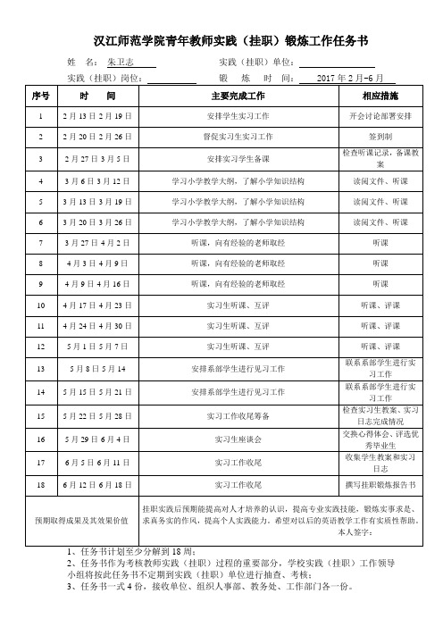 院青年教师实践(挂职)锻炼任务书 (1)