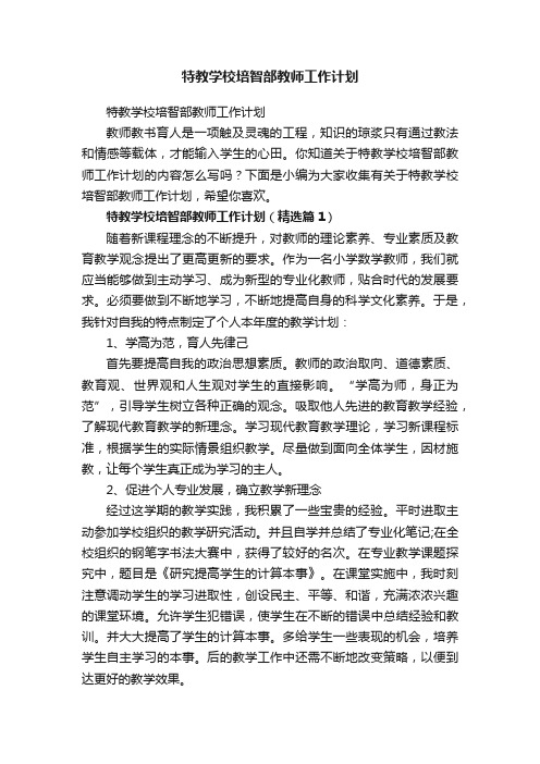 特教学校培智部教师工作计划