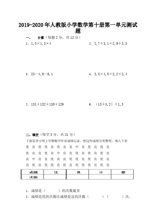 2019-2020年人教版小学数学第十册第一单元测试题