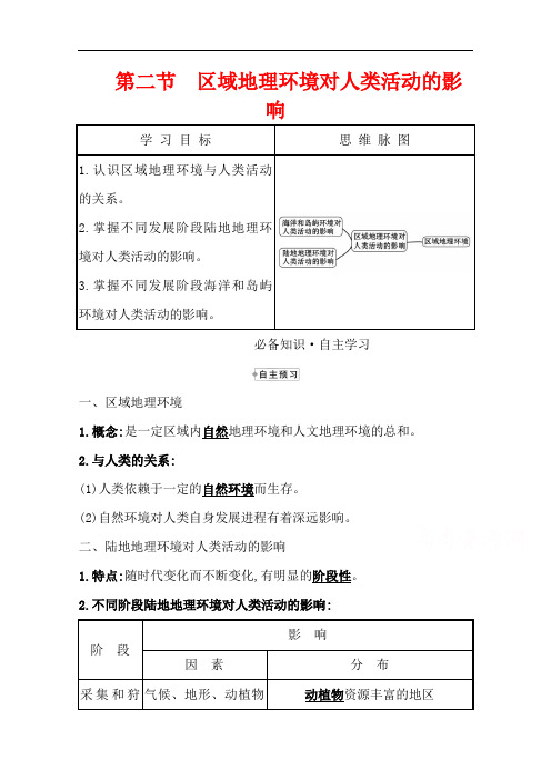 2021-2022版高中地理中图版必修3学案：第一章 第二节 区域地理环境对人类活动的影响