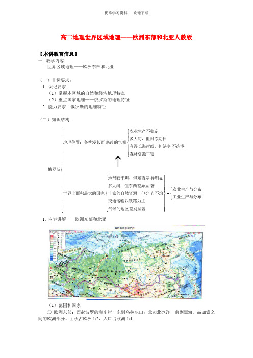 高二地理世界区域地理欧洲东部和北亚人教版知识精讲