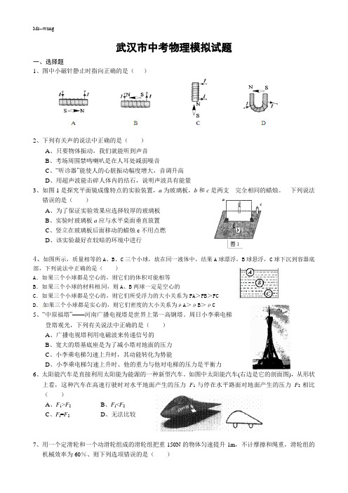 2015武汉市中考物理押题模拟试题及答案