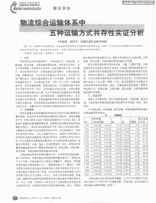 物流综合运输体系中五种运输方式共存性实证分析