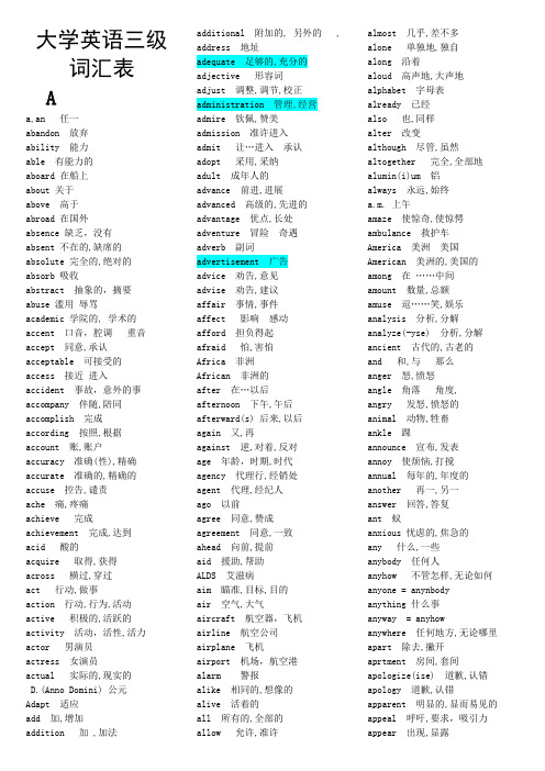 大学英语三级(A级)词汇表