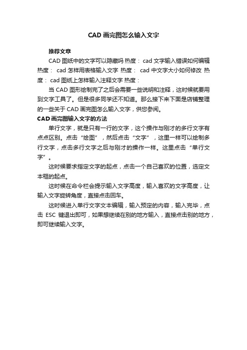 CAD画完图怎么输入文字