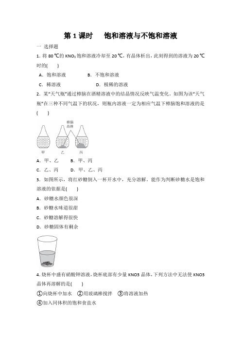 九年级化学人教版下册 9.2 溶解度 第1课时同步练习 有答案