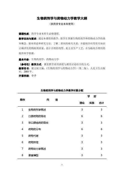 生物药剂学与药物动力学教学大纲.