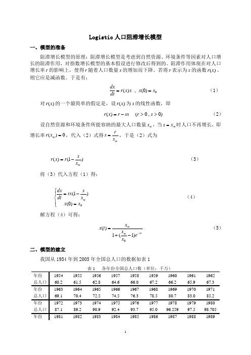 (完整版)Logistic人口阻滞增长模型