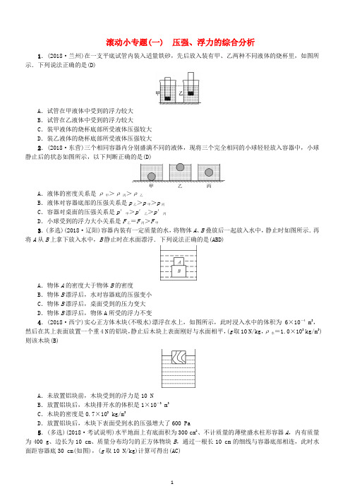 河北专版2018年秋中考物理总复习滚动小专题一压强浮力的综合分析含答案