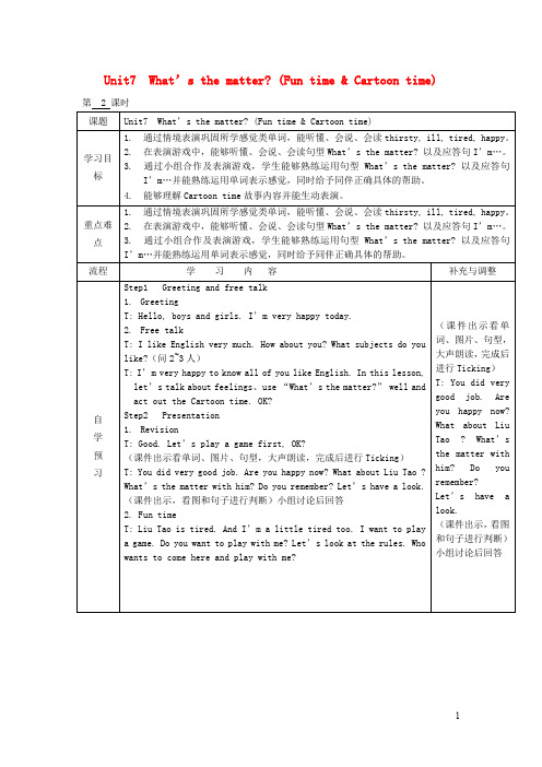 牛津译林版四年级英语下册Unit7What’sthematter(Funtime练习