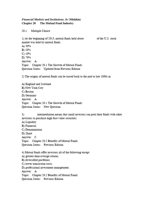 金融市场学双语题库及答案(第二十章)米什金《金融市场与机构》