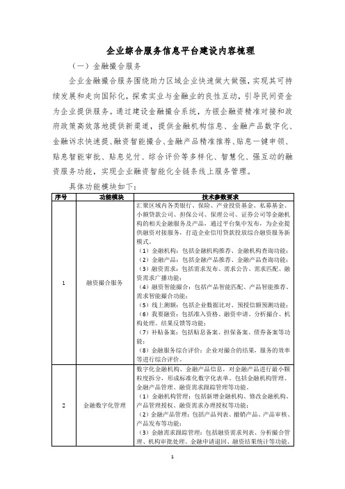 企业综合服务信息平台建设内容梳理