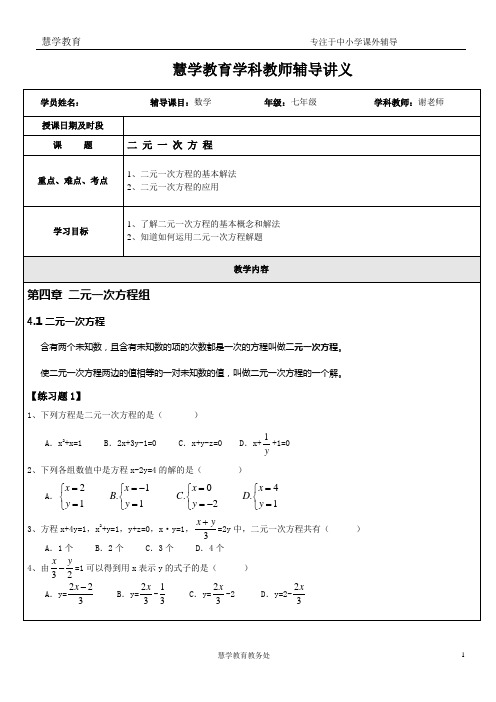 第四章_二元一次方程_讲义1