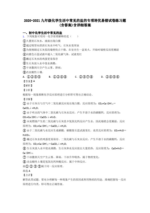 2020-2021九年级化学生活中常见的盐的专项培优易错试卷练习题(含答案)含详细答案