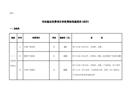 司法鉴定收费项目和收费标准基准价试行