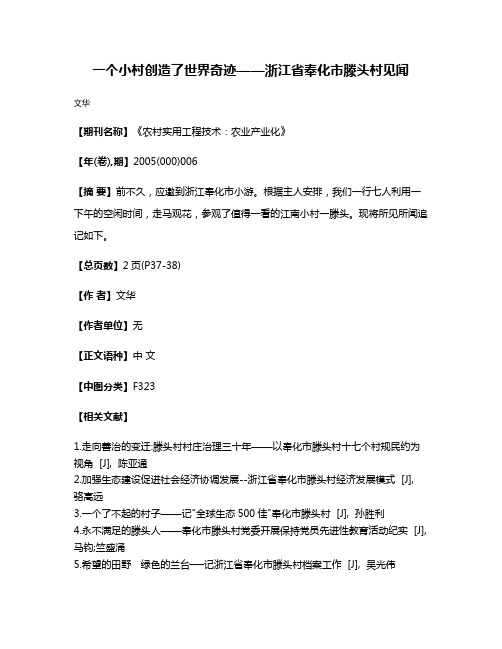 一个小村创造了世界奇迹——浙江省奉化市滕头村见闻