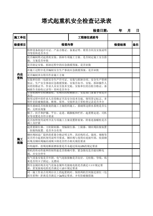 塔式起重机安全检查记录表