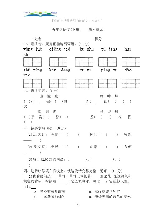 部编版五年级语文下册第六单元检测卷1(含答案).doc