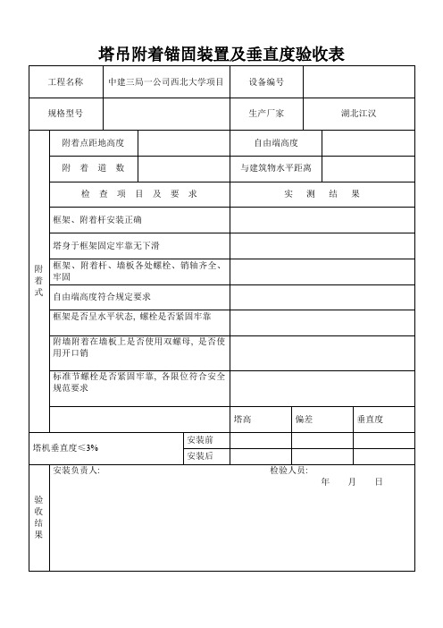 塔吊附着锚固装置及垂直度检验表