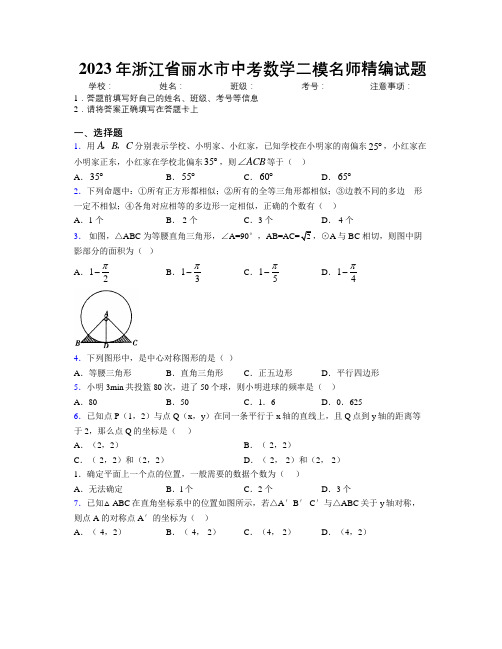 2023年浙江省丽水市中考数学二模名师精编试题附解析