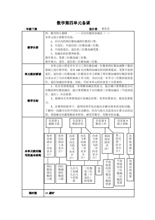 二年级数学第四单元单元备课