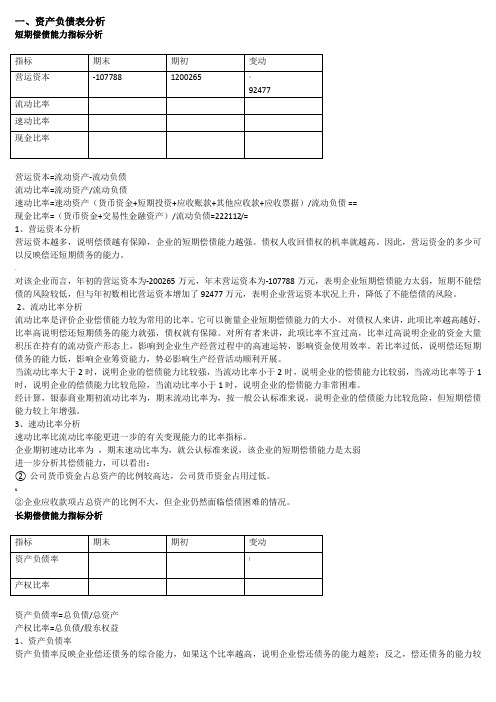 偿债能力指标分析