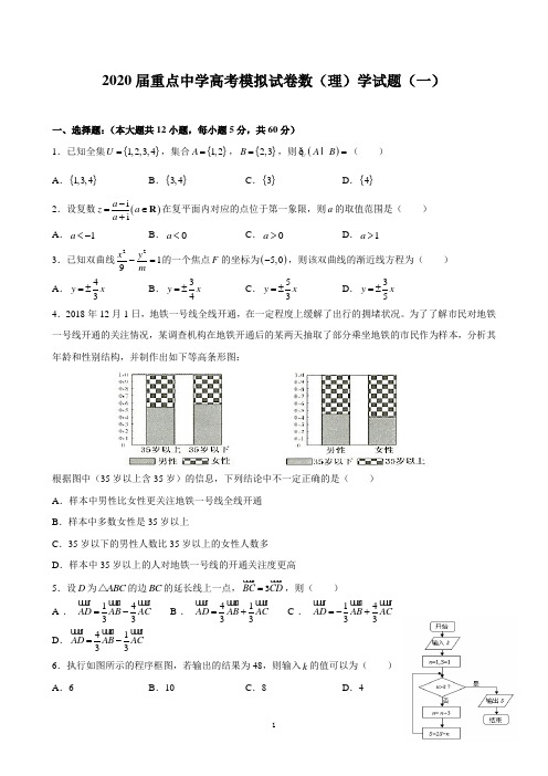 2020届重点中学高考模拟试卷数学试题及答案解析(四套)