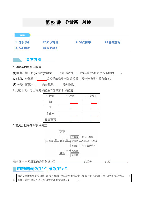 【领跑百分百】第05讲分散系胶体-2024年初升高化学衔接讲义(人教版2019)(原卷版)