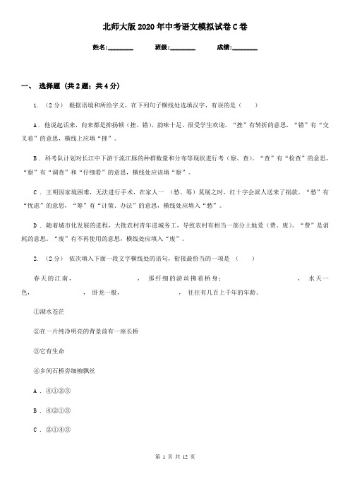 北师大版2020年中考语文模拟试卷C卷