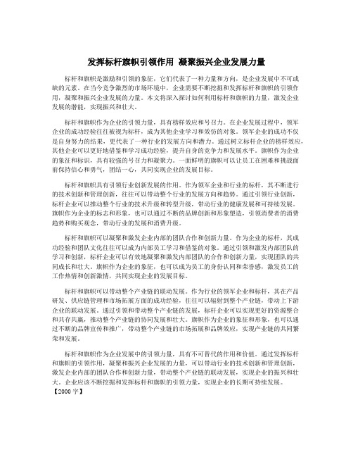 发挥标杆旗帜引领作用 凝聚振兴企业发展力量