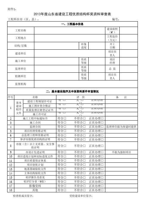 2013年度山东省建设工程优质结构杯奖