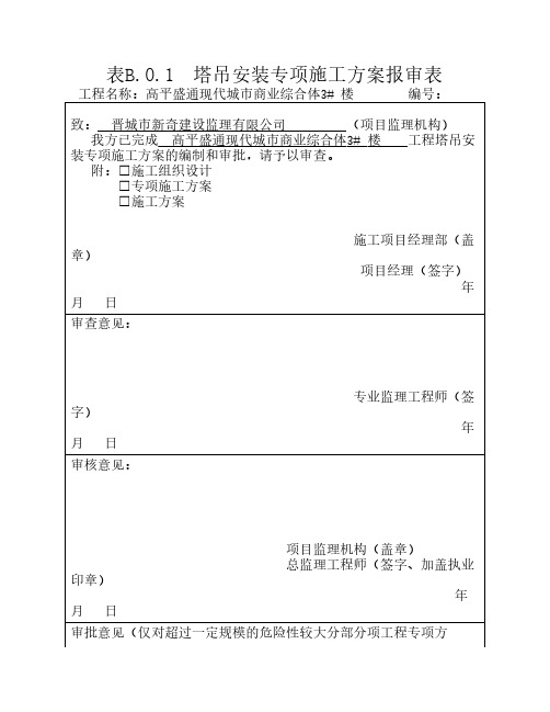 塔吊安装专项方案报审表