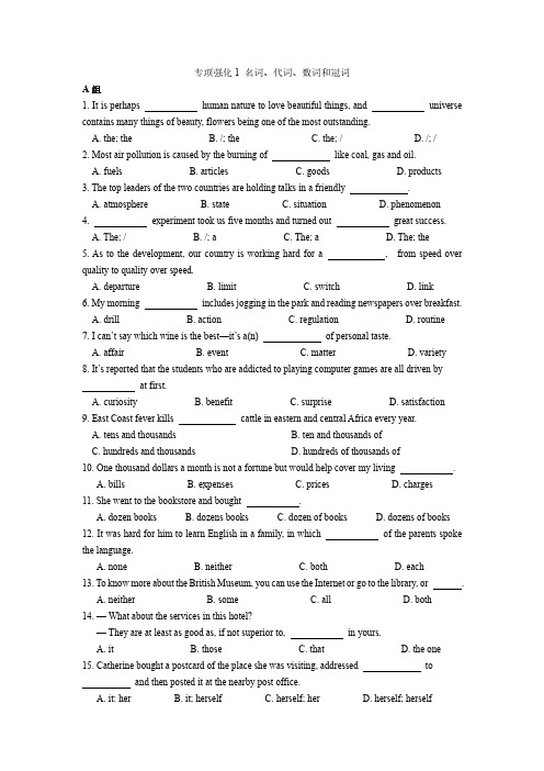 专项强化1 名词、代词、数词和冠词(附答案)