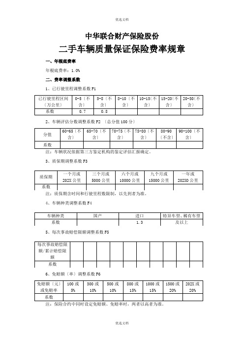 二手车辆质量保证保险费率规章