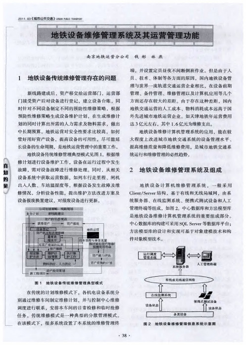 地铁设备维修管理系统及其运营管理功能