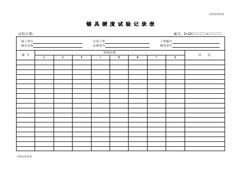 锚 具 硬 度 试 验 记 录 表