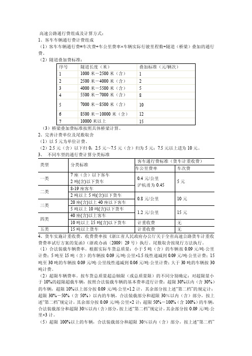 高速公路通行费组成及计算方式：