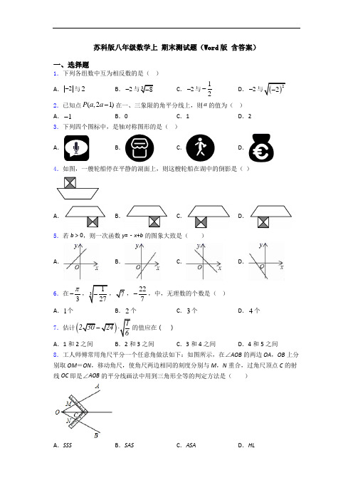 苏科版八年级数学上 期末测试题(Word版 含答案)