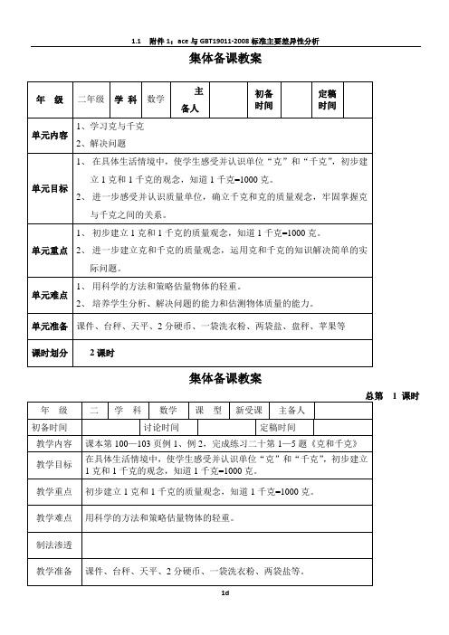 二年级数学下册第8单元《克和千克》集体备课教案