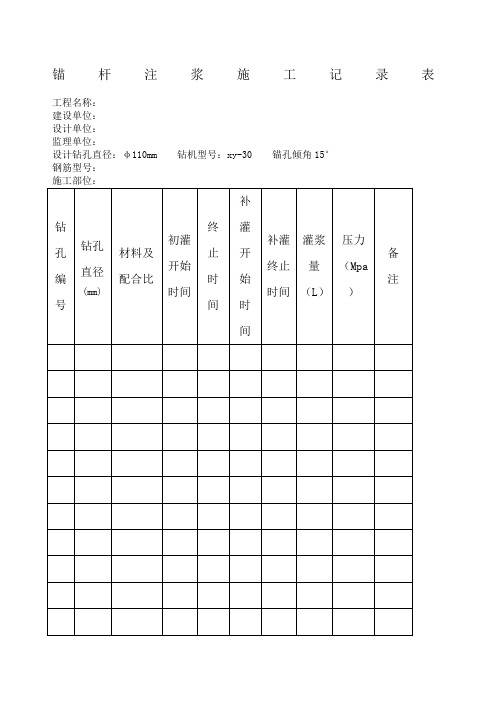 锚杆注浆施工记录表