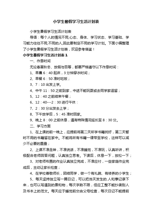 小学生暑假学习生活计划表