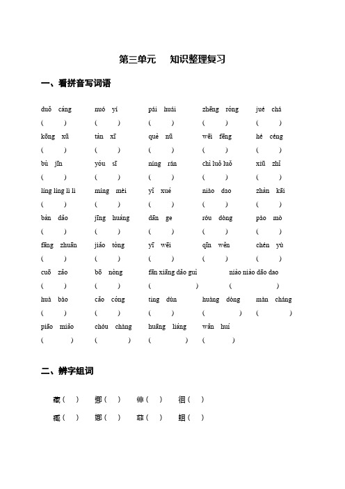 六年级语文下册第三单元基础知识整理复习