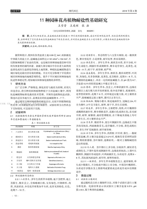 11种园林花卉植物耐盐性基础研究