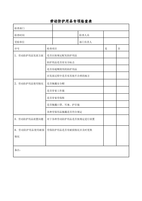 劳动防护用品专项检查表