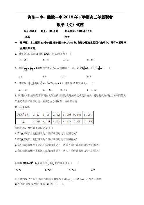 湖南省浏阳一中醴陵一中2018-2019学年高二12月联考数学(文)试题(含答案)