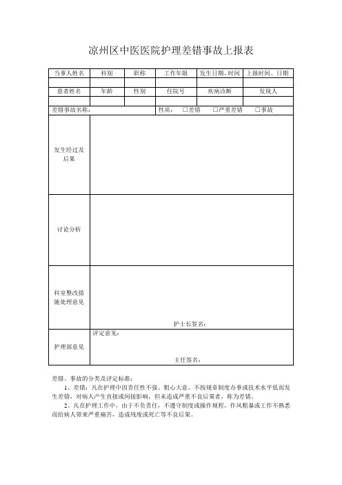 差错事故报表